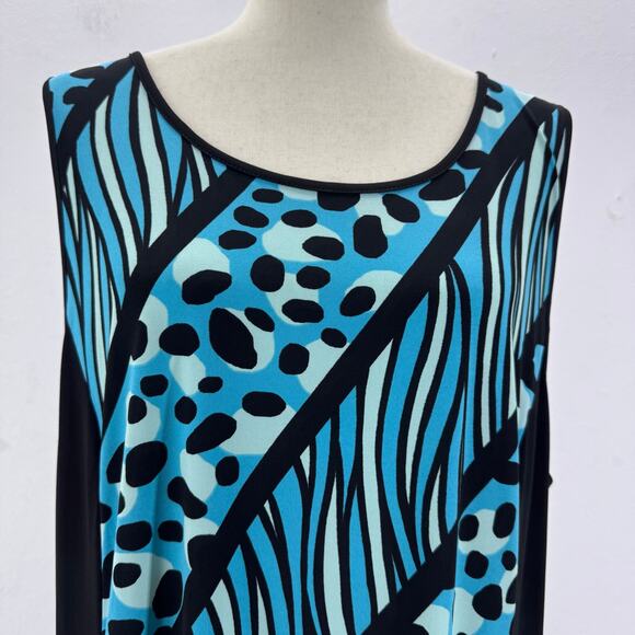 Bob Mackie Artistic Blue Black Maxi Dress Sleeveless XL Mobwife Tropical Summer - Picture 4 of 9